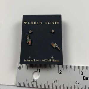 Loren Olivia Women 14K Gold Plating Star & Lightning Bolt Stud Earrings - 2 Pair